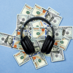 Ilustrasi headphone dengan uang